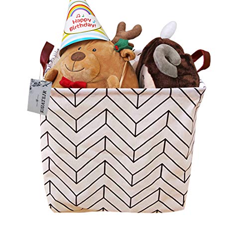 Square Canvas Toy Storage Bins Basket with Handle Collapsible Toy Organizer for Nursery Storage, Kid's Toy & Laundry, Gift Baskets(White-Geometric) - color: White-Geometric