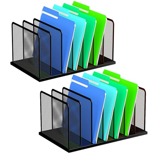 Kuntine.B Desk File Organizer 7 Upright Mesh Desktop Organizer File Sorter Office Organization File Holder for Home, Office & Classroom, 2 Pack - color: Black, size: 2 Pack 7-Section