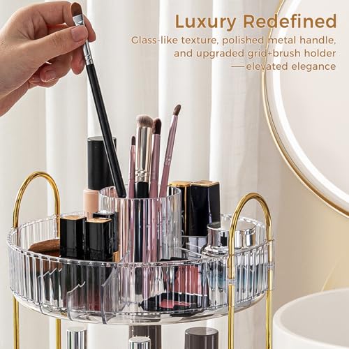 360° Rotating Makeup Organizer, Upgraded 2 Tier Skincare Perfume Organizers for Women, Bathroom Organizer Countertop, Clear Cosmetic Dresser Organizer with Makeup Brush Holder, Sink&Counte (Clear) - color: Clear, size: 2 Tier