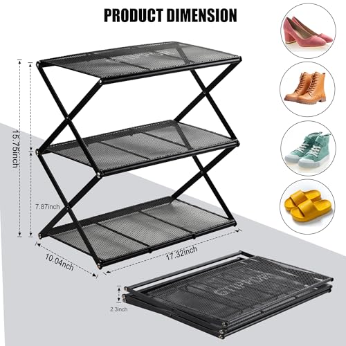 Small Shoe Rack for Entryway - 3 Tier Shoe Organizer Metal Foldable Shoes Storage Rack, Zero Tool Install, Sturdy Shoe Rack for Closet, Front Door Entrance, Living Room - Space Saving, Black - color: X Shape(black), size: 3 Tier