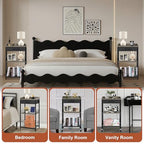 Tall Side Table with Drawer and Shelves, Narrow End Table with Optional Wheels, 4-Tier Small Side Table, 30" High for Living Room, Bedroom, Bathroom, Black & Grey - color: Black With Grey
