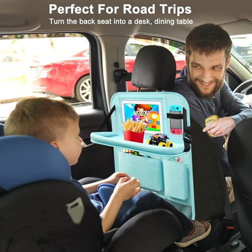 2Pack Car Backseat Organizer with Foldable Table Tray,6 Storage Pockets Car Storage Organizer with Tablet Holder,Car Seat Back Protectors Kick Mats Travel Accessories Blue - color: Blue, size: 2 Pack with Food Tray