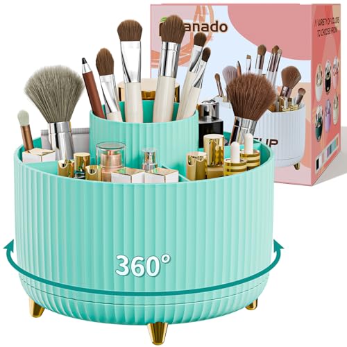 fanado 360° Rotate Makeup Brush Holder Organizer, Makeup Organizers Countertop, Makeup organization and Skincare Storage for Vanity, Desktop, Bathroom (Mint Green) - color: Mint Green