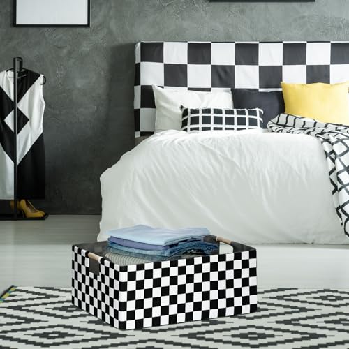 Checkered Storage Basket Foldable Nursey Box | 16.9" Storage Cube for Women Closet Organizer Boys Car Toys Bins with Handles | Sturdy Cardboard & Washable Fabric 2Pack - color: Racing Flag