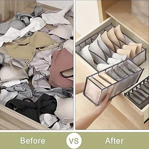 2 Pcs Underwear Drawer Organizer, Foldable Underwear Storage Divider Boxes 6 Cell Closet Clothing Organizers for Bras Panties Ties Socks Scarves Clothes-Gray - color: Gray