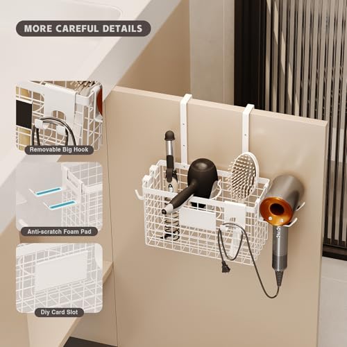 Magheo Hair Dryer Holder Cabinet Door 3-in-1 Adhesive Hair Tool Organizer Wall Mounted Adjustable Height Blow Dryer Holder Under Sink Bathroom Hair Appliance Organizer and Storage Countertop(White) - color: White, size: Cabinet Door - 1 Pack (1 Tier)