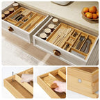 HOOBRO Large Silverware Organizer Kitchen Drawer Organizer, Magnetic Connected Expandable Utensil Organizer From 22 to 35 Inches, Bamboo 16 Slots Cutlery Tray with Knife Holder, Natural YL07TL01