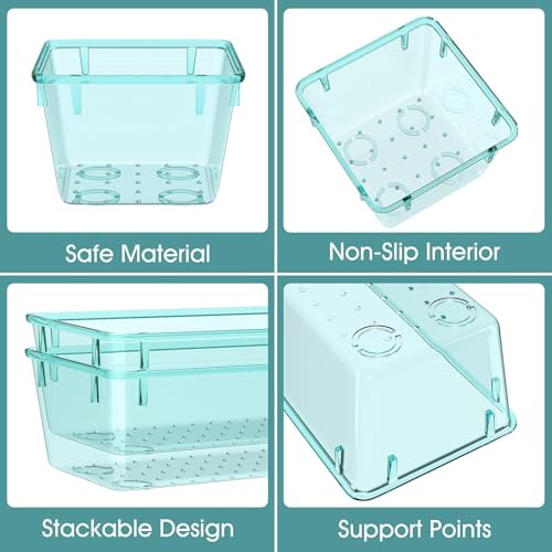WOWBOX 25 PCS Plastic Drawer Organizer Set, 4 Sizes Desk Drawer Divider Organizers and Storage Bins for Makeup, Jewelry, Gadgets for Kitchen, Bedroom, Bathroom, Office, Sea Blue - color: Sea Blue