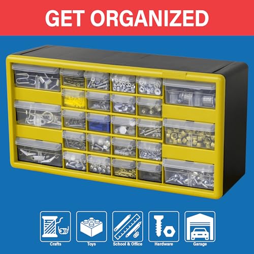 Akro-Mils 26-Drawer Plastic Drawer Storage Cabinet for Garage Organization, Bead Organizer, Building Bricks Storage, Teacher Toolbox, Makeup Organizer, 20" W x 6" D x 10" H, 10726 Black - size: 26-Drawer