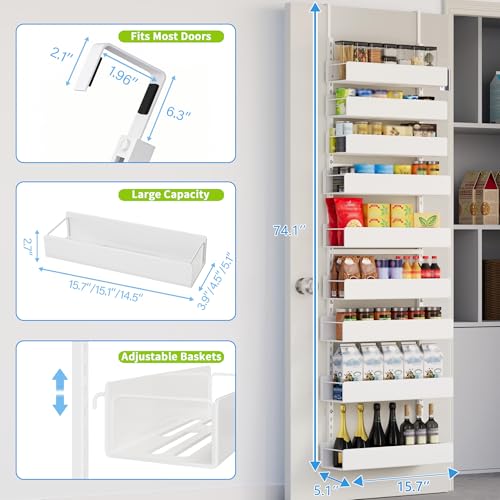 Over The Door Pantry Organizer, 9-Tier Pantry Organization and Storage, Hanging Door Spice Rack Shelves, Home & Kitchen Organization, Laundry & Bathroom Essentials, White - color: WhitePlate, size: 9-Tier
