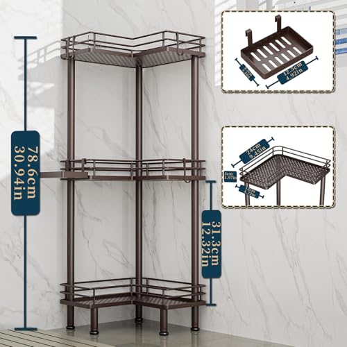 Consumest Corner Shower Caddy Standing - 3-Tier Stainless Steel Shower Organizer with Soap Holder and 4 Hooks, Large Capacity Corner Shelf Stand for Bathroom, Rest Room, Bronze - color: Bronze, size: 3 Tier
