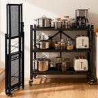3-Tier Folding Storage Shelves, Heavy Duty Garage Shelving Unit, Adjustable Metal Standing Storage Rack Shelf, No Assembly Wire Shelving Organizer with Wheels for Kitchen Pantry Warehouse - size: 3-Tier