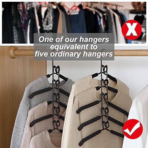 Clothes Hangers Space Saving: 4 Pack 5 in 1 Multi Layer Metal Hanger Racks Non-Slip Foam Padded Heavy Duty Thick Magic Hanger Closet Organizers and Storage for Coat Sweater Suit T-Shirt. - color: Black 4 Pack