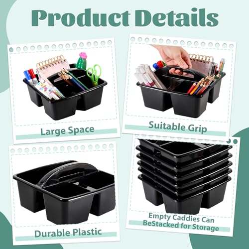 6 Pack Classroom Caddy with Handle Plastic Storage Caddy Organizer with 3 Compartments Desk Caddies Holder Portable Storage Bin for Pencil, Crayon, Marker, Home, Office, School Supplies(Black) - color: Black