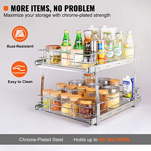VEVOR 2 Tier 17"Wx21.2"Dx15.2"H Pull Out Cabinet Organizer, Heavy Duty Slide Out Pantry Shelves, Steel Roll Out Drawers, Sliding Drawer Storage for Home, 18.5"Wx22.5"Dx19"H Install Size for Cabinet - size: 17"Wx21.2"Dx15.2"H