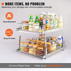 VEVOR 2 Tier 17"Wx21.2"Dx15.2"H Pull Out Cabinet Organizer, Heavy Duty Slide Out Pantry Shelves, Steel Roll Out Drawers, Sliding Drawer Storage for Home, 18.5"Wx22.5"Dx19"H Install Size for Cabinet - size: 17"Wx21.2"Dx15.2"H
