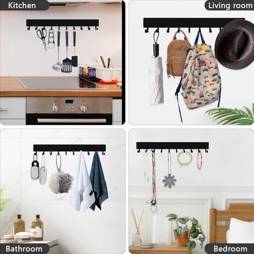 14inch Wall Key Holder with 10 Hooks(2 Sets), Metal Key Rack Wall Mount for Keys, Bags and Leashes, Key Hanger for Decorative Organizer Apartment，Entryway,livingroom,Black