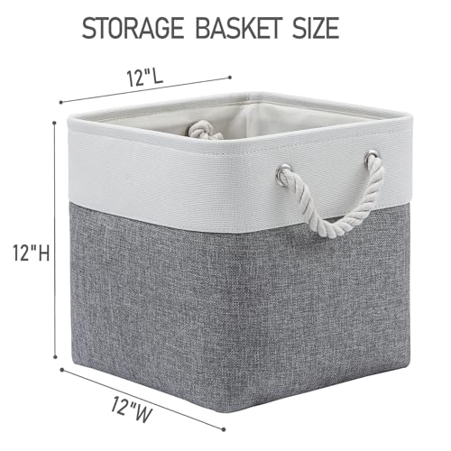 MidmmVick 12 x 12 Inch Cube Storage Bins, 6 Pack Large Collapsible Fabric Storage Bin with Ropes, Foldable Storage Cubes for Home, Office,Closet, Clothes, Toys Organizer (White & Grey) - color: White&Grey-12"x12"x12"