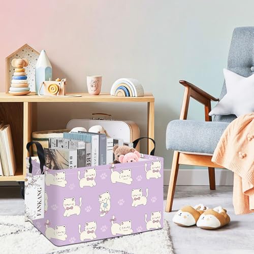 FANKANG Storage Bins,Nursery Hamper Canvas Laundry Basket Foldable with Waterproof PE Coating Storage Baskets for Boys and Girls, Office, Bedroom, Clothes,Toys(Rec-Cat ） - color: Rec-Cat