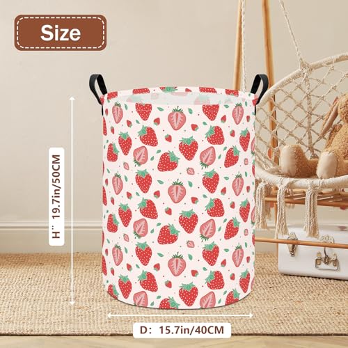Laundry Hamper Large Canvas Fabric Lightweight Storage Basket/Toy Organizer/Dirty Clothes Collapsible Waterproof for College Dorms, Boys and Girls Bedroom,Bathroom(strawberry) - color: strawberry