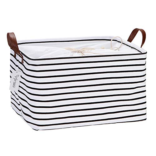 Hinwo 31L Large Storage Bins, Closet Organizers and Storage, Shelf Baskets, Foldable Clothes Storage Baskets with Handles, Containers for Clothing, Blanket, Towels, Toys, Bedding (Black Stripe) - color: Black Stripe, size: 16.5" / 31L / 1-Pack