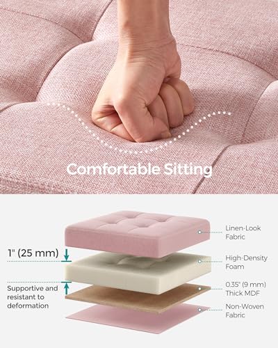 SONGMICS Mazie Collection - 30 Inches Folding Storage Ottoman Bench, Ottoman Foot Rest, End of Bed Bench, Storage Chest, Load 660 lb, for Living Room, Bedroom, Entryway, Jelly Pink ULSF047R11 - color: Jelly Pink, size: 15"D x 30"W x 15"H