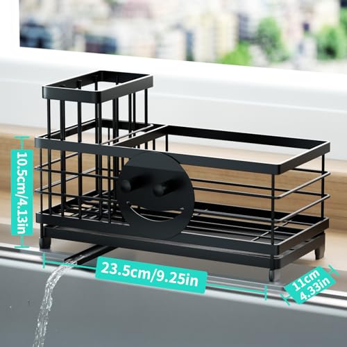 HapiRm Sponge Holder for Kitchen Sink - Self-draining Sink Caddy with Smiley Face and Brush Holder, Stainless Steel Kitchen Countertop Essentials and Gadgets - Black - color: Black, size: with Smiley Face Sponge Holder（single）