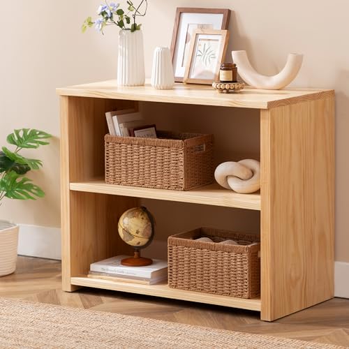 UBBCARE 2 Pack Wicker Basket, 13.4L×8.3H×7.1W inch Woven Paper Rope Storage Baskets for shelves, Foldable Rectangular Storage Baskets with Handle, Storage Basket for Organizing, Caramel - color: Caramel, size: 2pack Medium