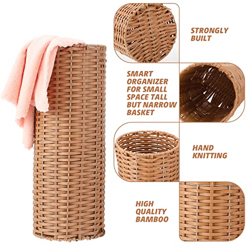 Weysat Woven Umbrella Stand for Entryway Handmade Umbrella Holder Freestanding Cane Stand Natural Color Decorative Umbrella Rack Tall Basket for Laundry Bathroom(Rattan, Cylindrical Style) - style: Cylindrical Style