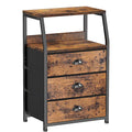 Furnulem Nightstand with 3 Drawers and 2-Tier Shelf, Fabric Small Dresser Organizer Vertical Storage Tower for Bedroom, Closet, Hallway, Nursery, End Table Side Furniture, Sturdy Steel Frame, Wood Top - color: Rustic Brown, style: 3 Drawers