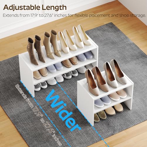 YATINEY Expandable Shoe Rack, 2-Tier Adjustable Entryway Shoe Organizer, Stackable Closet Shoe Rack for Small Space, Compact Shoe Shelf Storage for Garage Holds Up to 12 Pairs, White SS03WW - color: White