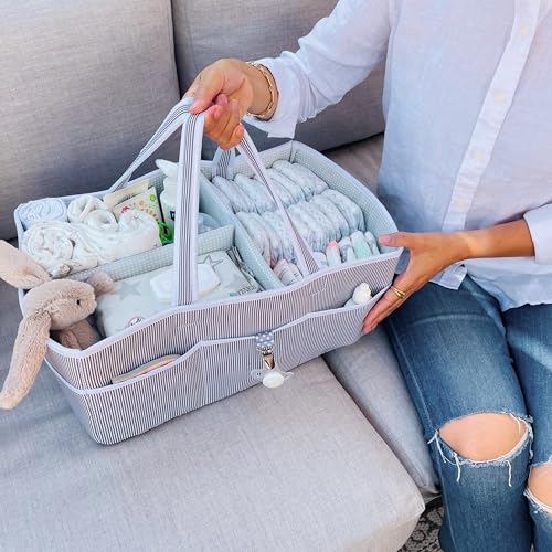Lily Miles Baby Diaper Caddy - Organizer Tote for Infant Boy or Girl - Baby Shower Basket - Nursery Must Haves - Registry Favorites - Newborn Caddie Car Travel - Gray/Mint, Extra Large - color: Gray/Mint, size: Extra Large