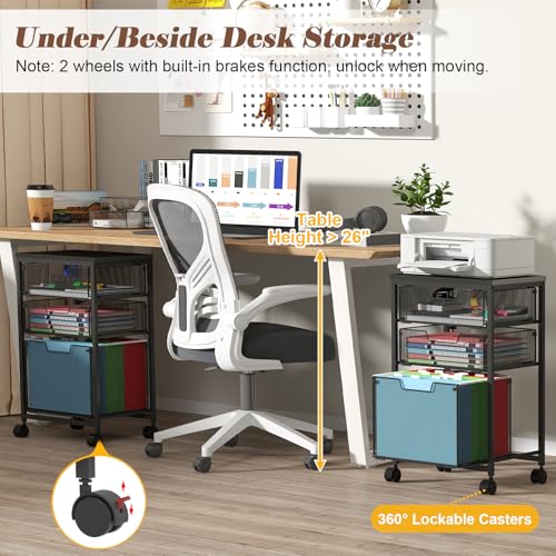 Sbanmao Rolling File Cart with 3 Drawers, Filing Cabinet, Hanging Folder Holder Organizer with Wheels, Under Desk Storage Utility Cart, File Cabinet Printer Stand for Home Office, Black - color: Black, size: 2 Small + 1 Large Drawers