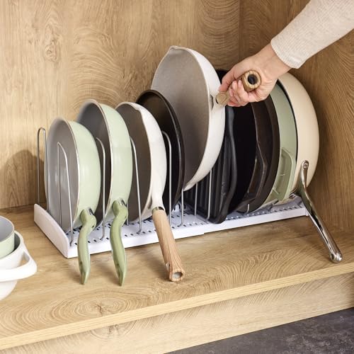 YouCopia StoreMore Expandable Cookware Rack with Tall Steel Wires, 12.5"-22" Wide Adjustable Pan Organizer for Kitchen Cabinet Storage, Premium Edition - size: Expandable Premium