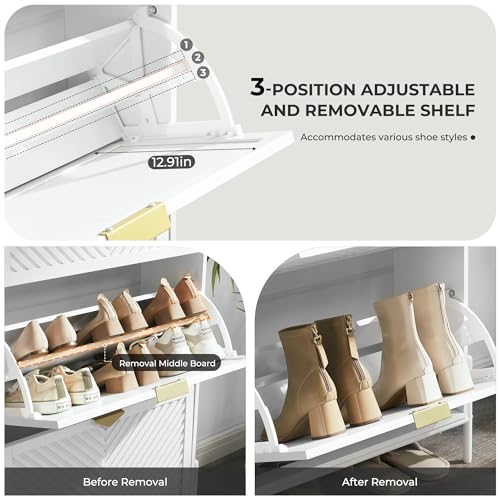 Shoe Cabinet Storage with 2 Flip Drawers, Narrow Hidden Shoes Organizer Cabinet for Entryway, Freestanding Slim Shoe Rack Front Door Entrance(White) - color: White, size: Medium