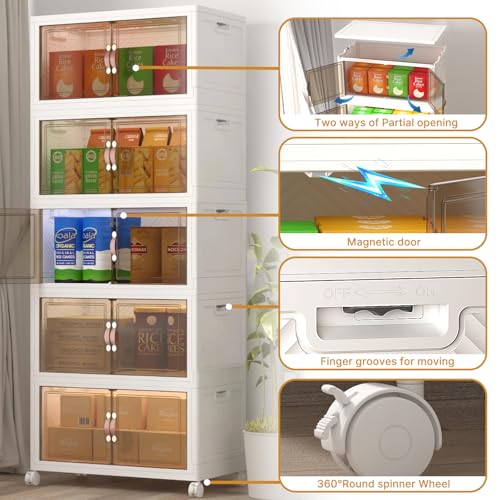 UAMFURI Extra Large Stackable Storage Bins with Lids & Wheels, 672QT-168QT/42GAL*4Pack Foldable Collapsible Closet Organizers Storage Cabinet with Doors for Bedroom Dorm - color: white, size: 4PACK-30"W20"D65"H