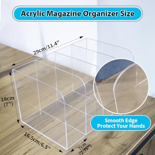 Jumyee Acrylic Magazine File Holder, Vertical Desk File Organizer Sorter with 4 Compartments, Clear Mail Organizer Office Organization Storage Binder Holder for Desk, Magazine, Books - size: 4 Sections