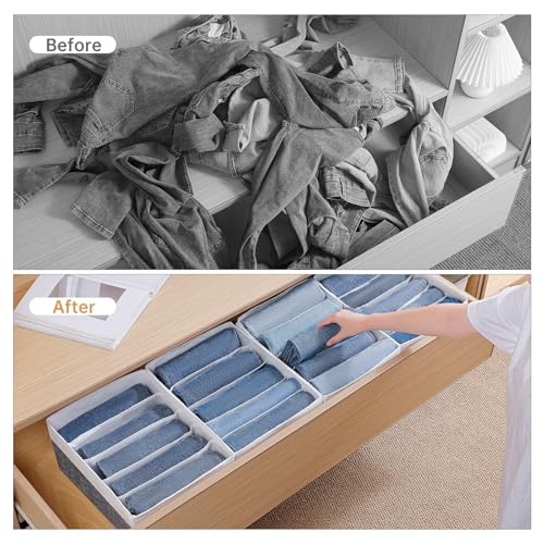Jeans Drawer Organizers for Clothing,5 Grids Compartment Wardrobe clothes organizer,Fabric Washable Closet Organizers and Storage Bins for Jeans,Pants,Bra,Legging,t-shirt-GreyWhite - color: GreyWhite