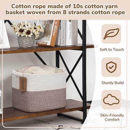Goodpick Woven Storage Basket, Cotton Rope Baskets for Toys, Books, Small Baby Laundry Baskets with Handles, Rectangle Dog Toy Basket for Living Room, 13 x 10 x 9 Inches - color: Brown, size: 13"L x 10"W x 9"H