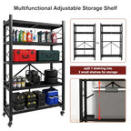 Grezone Foldable Shelves 5 Tier Heavy Duty Metal Storage Shelves with Wheels - No Assembly Collapsible Shelving Unit for Kitchen Garage Hold up to 1250 lbs - size: 39‘’W x 13.9''D x 62.9''H