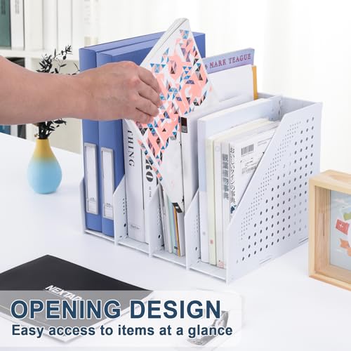 FRETONBA Collapsible Magazine File Holder with 4 Vertical Compartments Foldable Binder Holder for Desk Binder Storage Organizer Plastic Magazine Holders for Shelf, Light Gray - color: Light Grey, size: 4 Compartments - 1Pcs