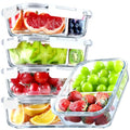 VERONES 5 Pack Glass Meal Prep Containers 2 Compartment Set, 36OZ Airtight Lunch Containers, Glass Food Storage Containers with Lids, for Microwave, Oven, Freezer & Dishwasher Friendly,White - color: White
