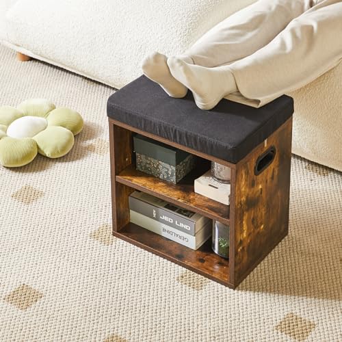 YMYNY Shoe Storage Bench with Cushion, 2 Tier Shoe Rack with Padded Seat, Adjustable Shoe Organizer Cabinet for Entryway, Living Room, Hallway, Closet, 15.4L*11W*16.54H, Rustic Brown, UHBD028H - color: Rustic Brown