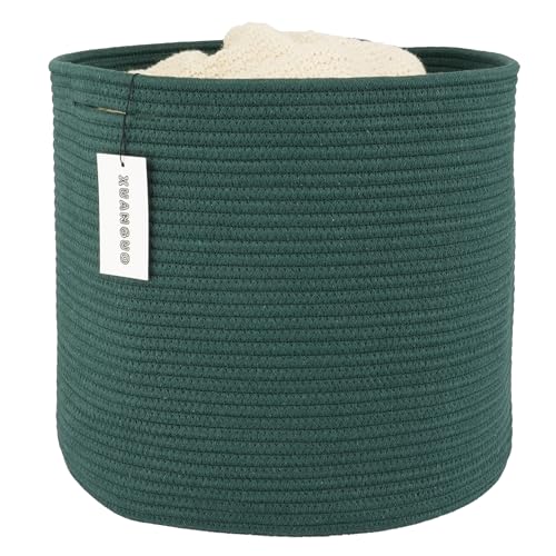 XUANGUO Cotton Rope Basket For Girls Boys Kids 16”X14” Baby Laundry Basket Nursery Bin Round Woven Baskets Organizer For Storage Toys Blankets Shoes Clothes dark green - color: dark green