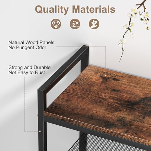 Refrze Shoe Rack for Front Door Entrance, 4 Tier Height-Adjustable Metal Shoe Rack, Sturdy Wooden Top and Tiltable Steel Frame Heavy Duty Shoe Organizer for Bathroom,Bedroom,Kitchen，Include Hook - color: Brown + Black, size: 4-Tier (11.8"D x 29.1"Wx 30.7"