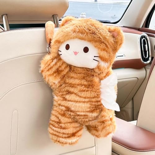 Tissue Box Cover Plush Tissue Box Holder for Car, Home, Decorative Holder/Organizer for Bathroom Vanity Countertop, Nightstands, Office Desk-Orange Cat - color: Orange Cat