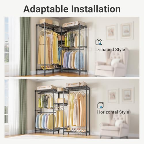 VIPEK Classic V6 Medium Heavy Duty Clothes Rack, 7-Tier Garment Rack with Adjustable Shelves, Portable Closet with 4 Hanging Rods, Space-Saving, 750lbs Capacity, 59.8" L x 14.6" W x 76.4" H, Black - color: Black, size: Classic V6 Medium