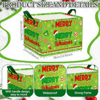Geelin 3 Pcs Christmas Baskets Storage Funny Lime Green Christmas Santa Basket for Gifts Collapsible Waterproof Canvas Xmas Storage Bin Organizer with Handles for Book Closet Shelf Nursery Room Decor - style: Merry Santa
