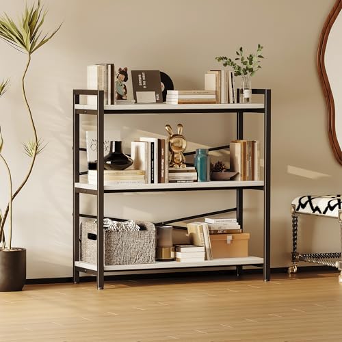 Book Shelf, 3 Tier Bookshelf 31.49" Width, Book Shelf Storage and Organization, Wooden and Metal Industrial Bookcase, Large Book Shelves for Home Living Room Bedroom Office Storage(White) - color: White, size: 3 Tier - 31.5" W