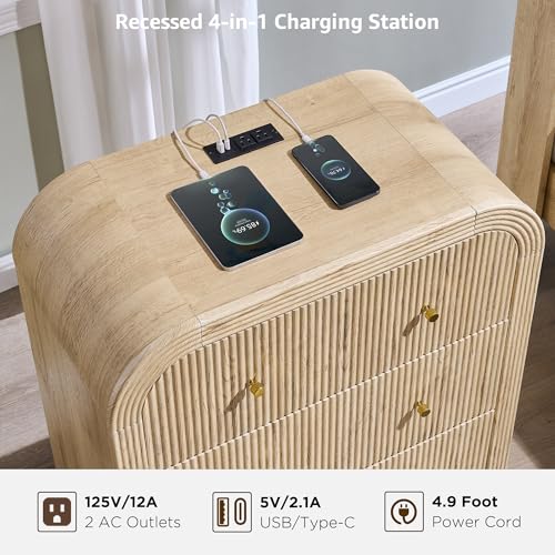 T4TREAM Fluted Dresser with 3 Drawers, 32" Tall Modern Chest of Drawers with Thickened Curved Profile Design, Wood Closet Clothes Storage Organizer for Bedroom, Living Room, Hallway, Natural Oak - color: Natural Oak, size: 15.7"D x 30"W x 32"H (3 Drawers)
